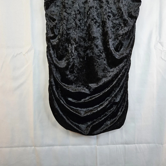 Ronny Kobo Adele Black Crushed Velvet High Neck Cinced Side Cocktail Dress - Picture 4 of 13